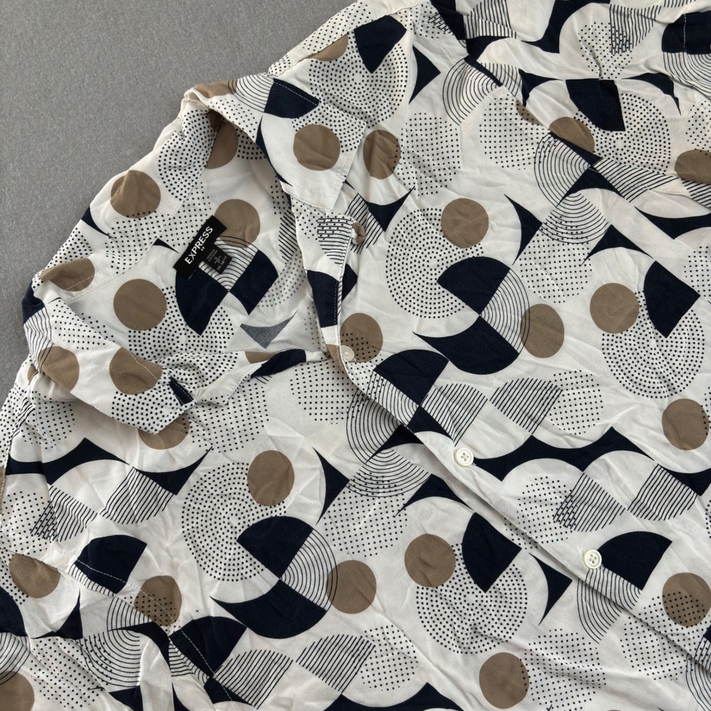 Express Mens Small Geometric Abstract Print Rayon Short Sleeve Button Down Shirt